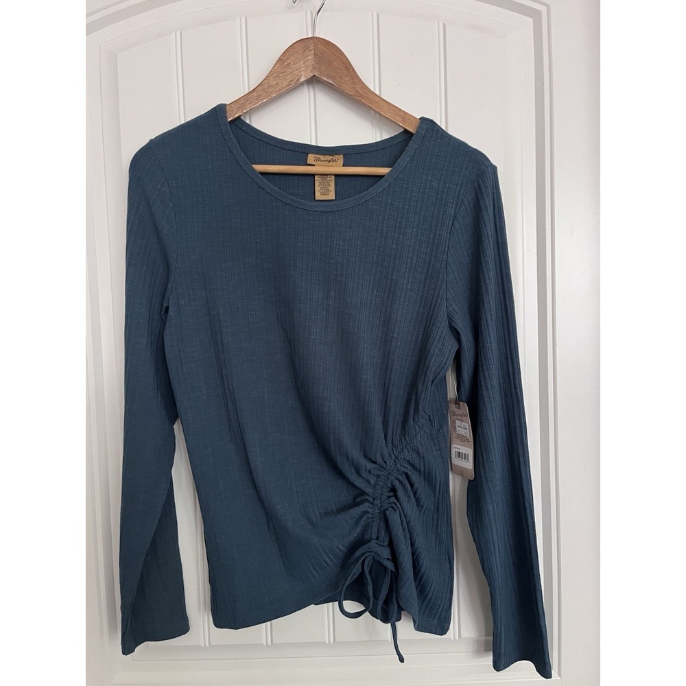 New Wrangler Women's long Sleeve Ribbed Top Side Ruched Large‎ Tee 576
